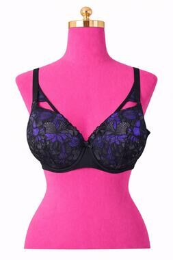 Torrid Purple Black Retro Lace Strappy Underwire Push Up Bra Plus Size 46C